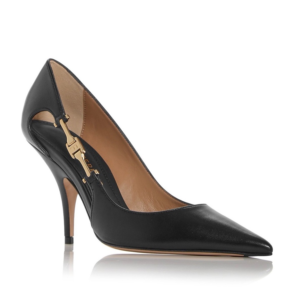 Ferragamo Tulip Pointed Toe Pump Black Leather Size 9.5 - Picture 1 of 8
